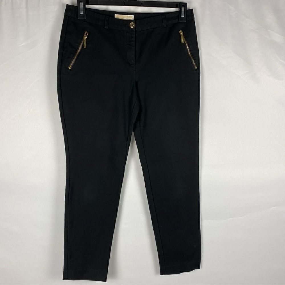 Michael Michael Kors Black Ankle Pants with Gold Zipper Accents